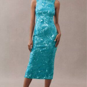 Helsi Alex Sleeveless High-Neck Floral Sequin Slim Sophisticated Midi Dress  XL